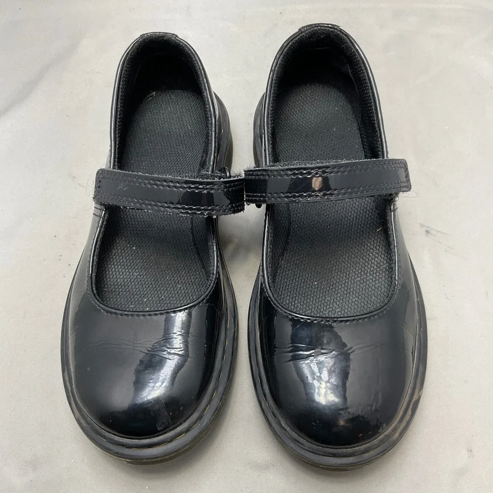 Dr. Martens Polly Mary Jane Kids Size 1 Black Patent Leather T-Strap Shoes